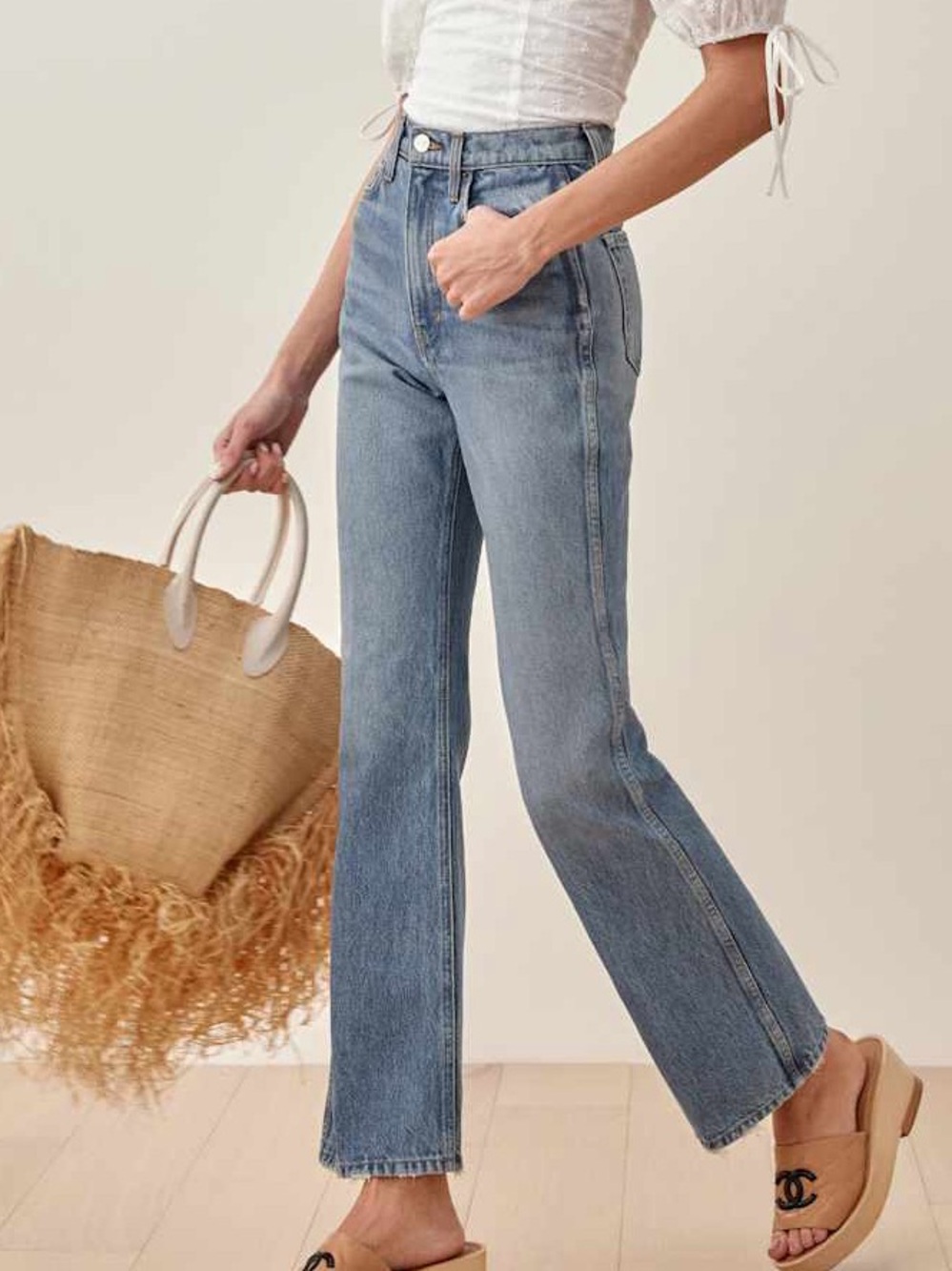Reformation Georgia High Rise Flare Jeans Light Wash